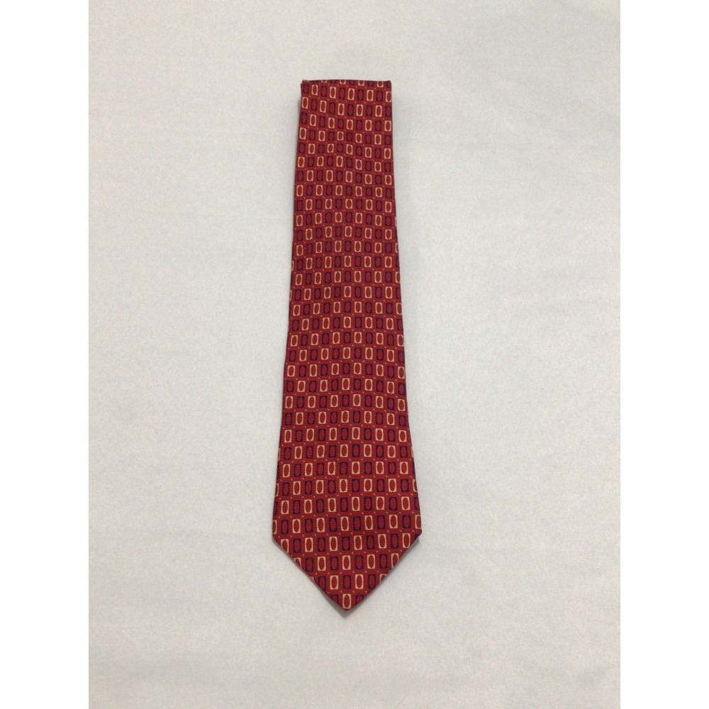 Tommy Hilfiger Mens Red Geometric Silk Necktie Classic Professional Formal Tie